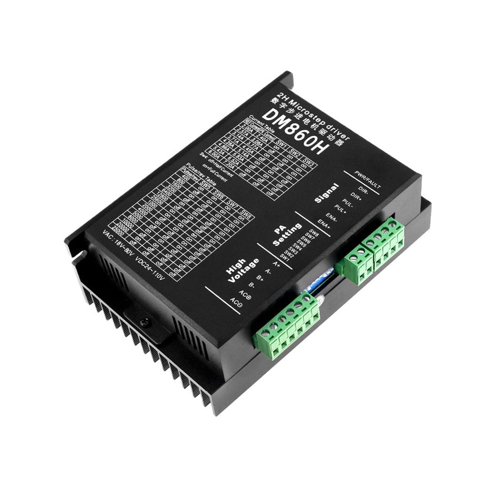 17/23/34 Controlador de conductor motor paso a DM860 / DM860H Alta corriente 7.2A adecuada for 42 57 86 Motor a 0.9 ° 1.8 Automatización industrial(DM860 No fan)