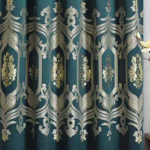 Gohd Symmetry Shining. Jacquard Window Curtain Panel Drap With Attached Fancy Valance. 2Pcs Set. Symmetrical Pair Of Curtains. Each Pc 54 Inch Wide X 90 Inch Drop With 18 Inch Valance. (Hunter Green) #TOP2