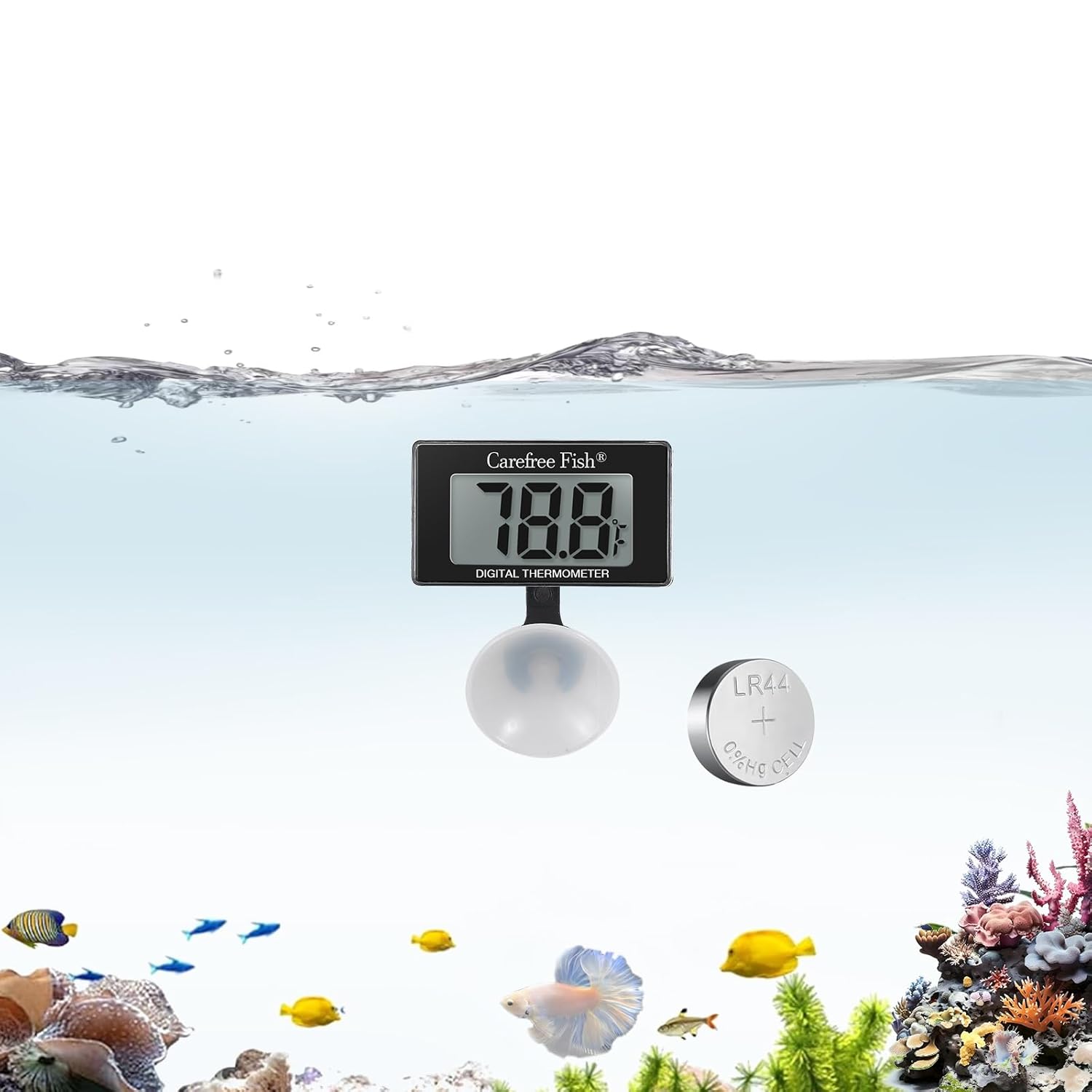 Carefree Fish Aquarium Underwater Thermometer for Saltwater and Freshwater Replaceable Battery Temperature Error 1