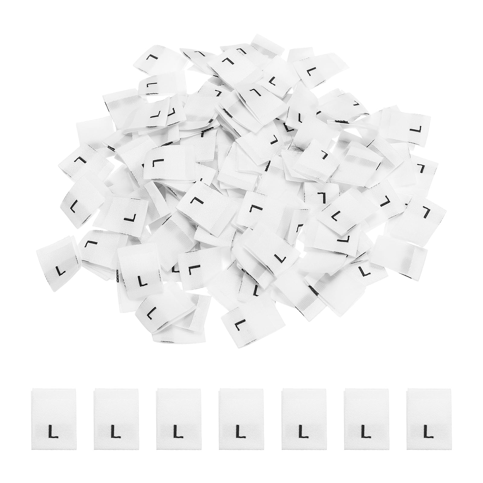 PATIKIL L Clothing Sewing Size Label, 150 Pack Woven Garment Size Tags Mix Clothing Crafting Ribbons Embroidered Label for Clothes Garment, White
