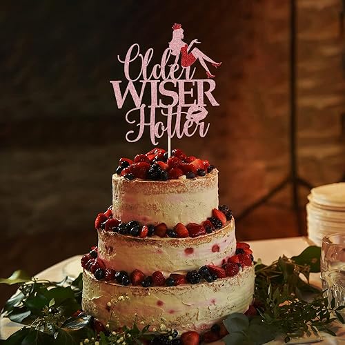 Miniatura 3 de Bejotaa Older Wiser Hotter Cake Topper, divertidos suministros de fiesta de cumpleaños, regalo de cumpleaños agradable para mujeres, más sabias,