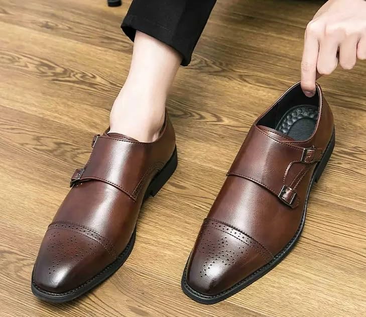 Men's Dress Leather Shoes, Double Strap Monk Buckles, Casual Business Oxford Leather Loafers, Daily Driving, Weddings, Parties3