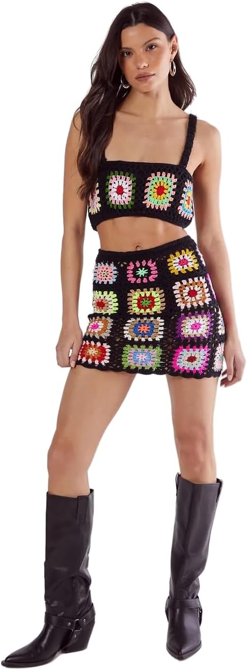 Nasty Gal Women's Floral Hand Crochet Knitted Mini Skirt