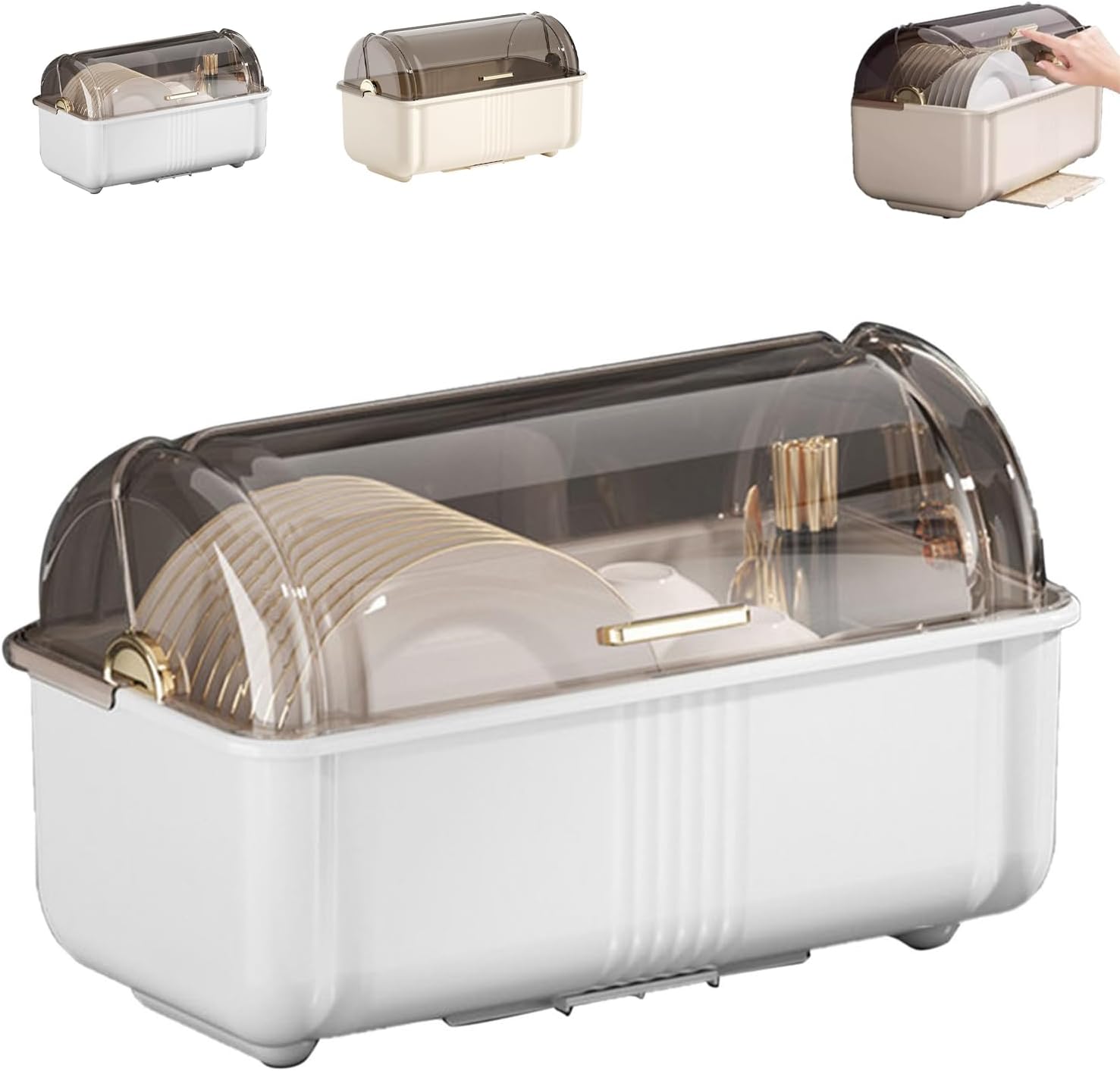 Dish Drying Rack with Lid Cover, Space Saving Plate Cup Dish Drying Tray with Removable Drainboard for Countertop, Kitchen Drainer Dish Drying Rack for Home (White, Large)