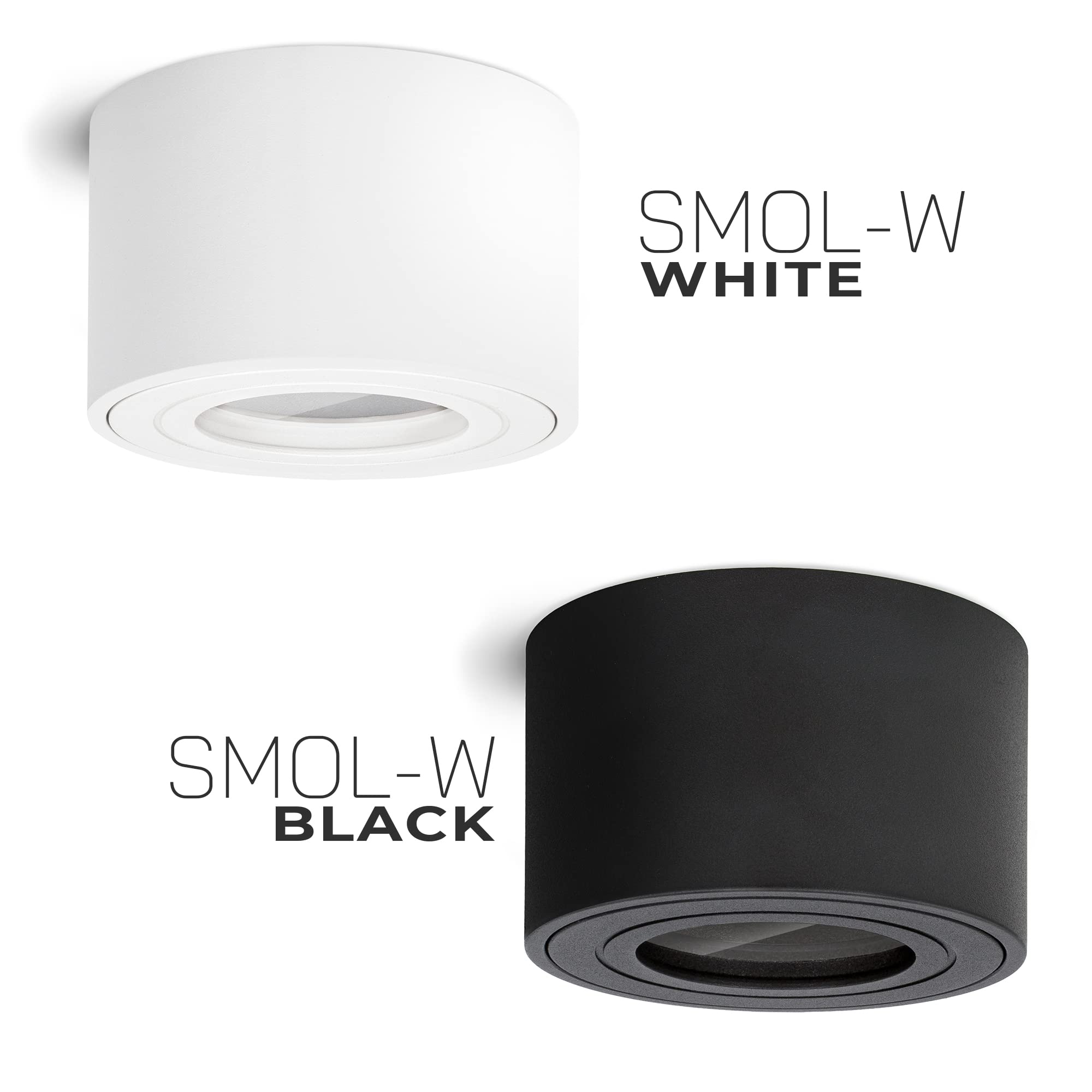 SSC-LUXon SMOL Aufbauspot 6er Set schwarz rund IP44 GU10 2W warmweiß Ø80mm | Sechs Deckenspots IP44 schwarz - warmweiß, für Bad, Küche & Flur, innen & außen, spritzwassergeschützt, inkl. GU10 LED