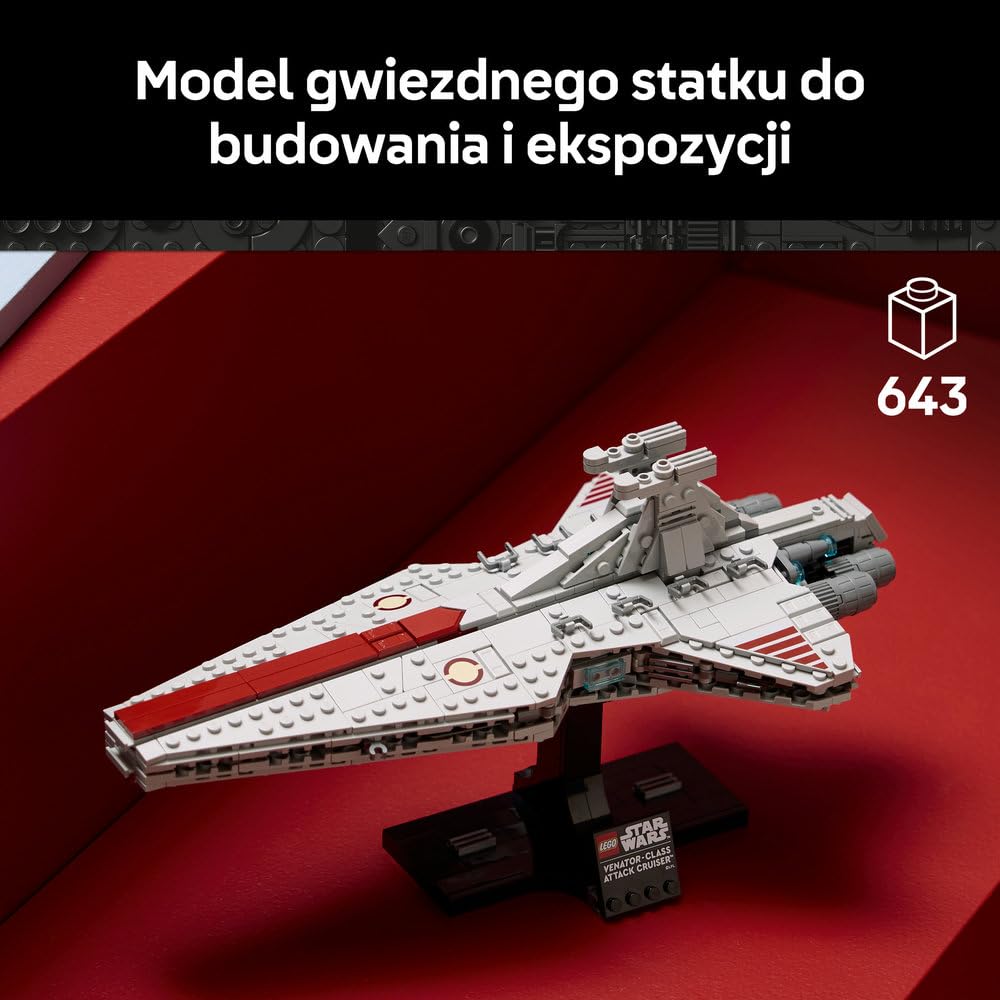 LEGO Star Wars Krążownik szturmowy typu Venator 75441 | Model statku kosmicznego, kolekcjonerski zestaw klocków dla dorosłych, prezent dla fana Star Wars, gadżet, 643 elementy