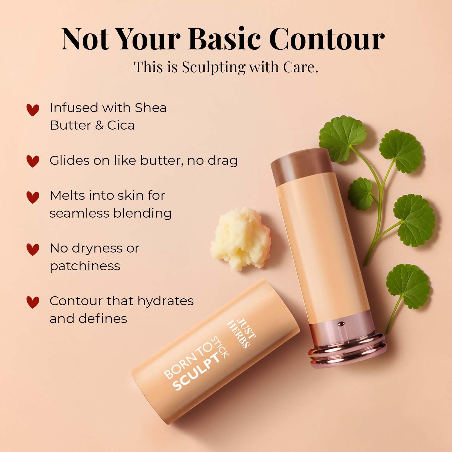 Just Herbs Super Hydrating Born To Sculpt Long Stay Bronzer Stick with Shea Butter | Richly Pigmented | Defines and Uplift Appearance | Matte Finish | All Skin Types for Women 14g (Latte) - Image 4 thumbnail