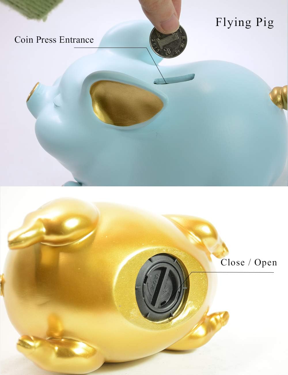 HAUCOZE Pink Piggy Bank Modern Pig Statue Polyresin Coin Bank Home Decor for Bedroom Gifts 8.3 Inch