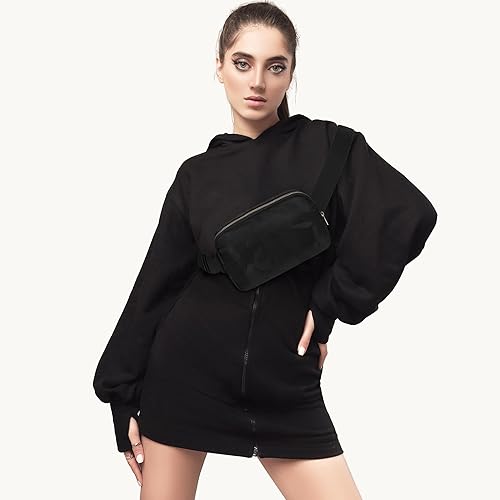 Miniatura 6 de Riñonera de moda para mujeres y hombres, riñonera de regalo con correa ajustable para viajes, correr, senderismo, caminar, negro (Camo Black), 1