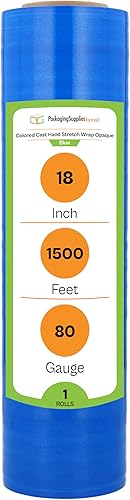PSBM - Envoltura elástica azul, 1 paquete, 18 pulgadas x 1500 pies, calibre 80, rollos de película elástica de plástico de color oscuro para embalar