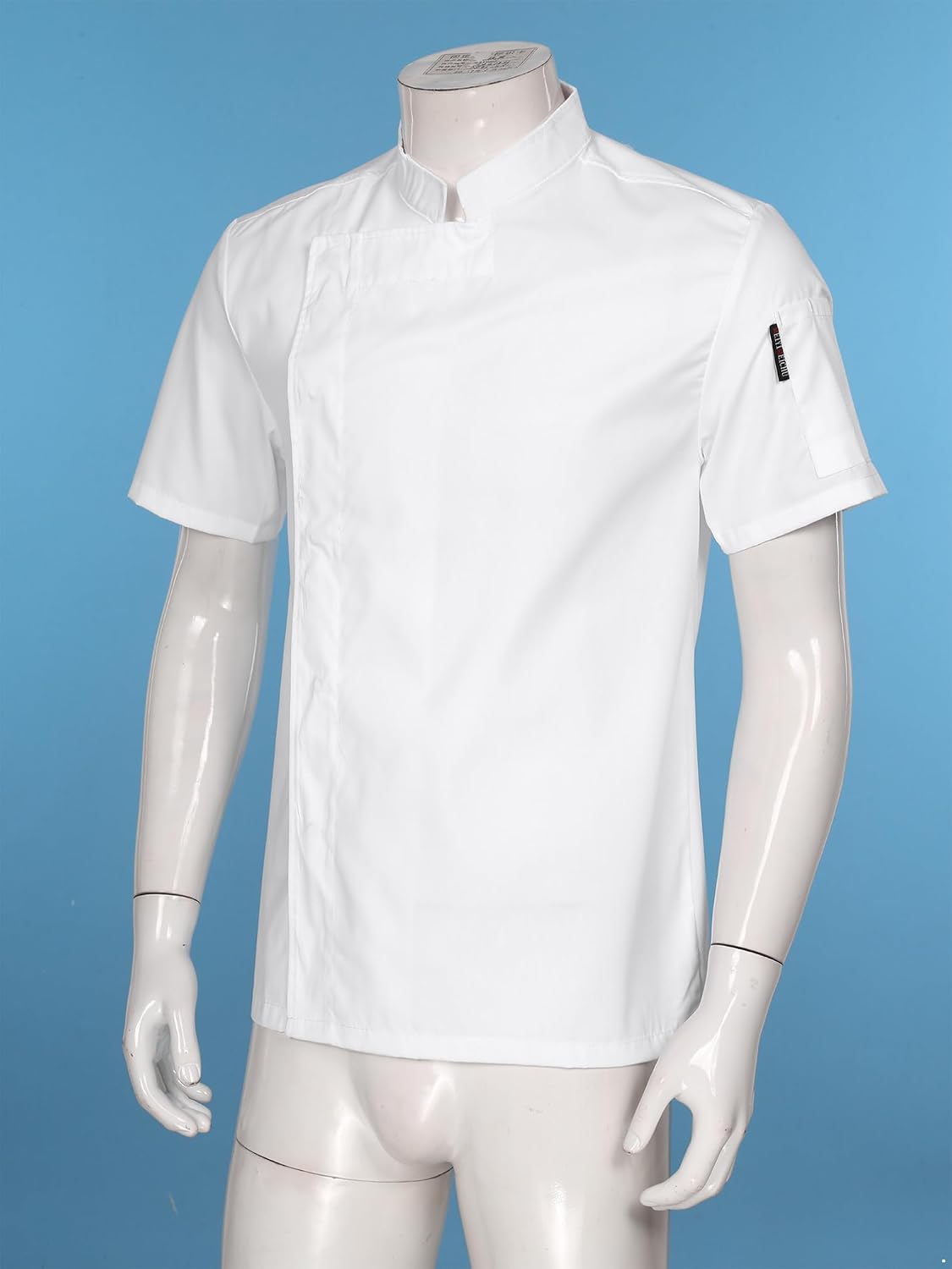 FEESHOW Chef Jacket Unisex Men Women Stand Collar Short Sleeve Chef Coat Cafe Bakery Restaurant Work Wear