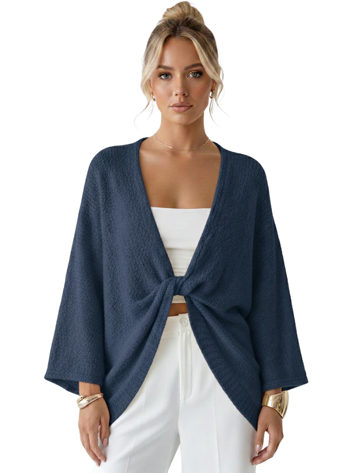 Women Wrap Sweater V Neck Bat Wing Cardigan Asymmetrical Twist Front Tops Cropped Sweaters Poncho Shwal Scarf Coat