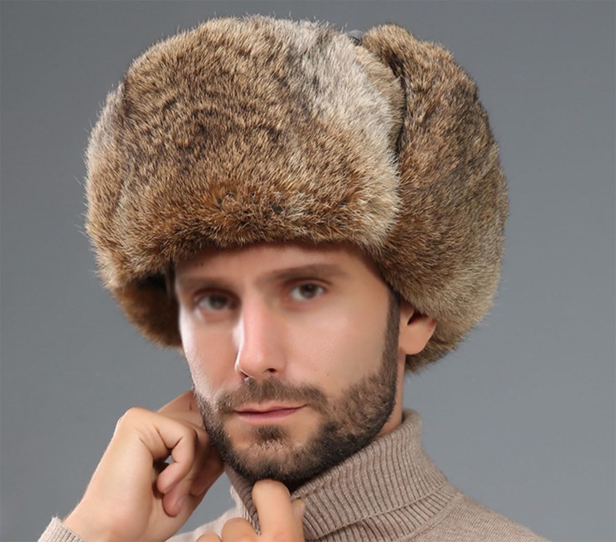 Men Women Faux Fur Trapper, Winter Russian Hat Winter Hats with Flap Fleece Lined Hat for Men Trapper Hat Hunting Skiing