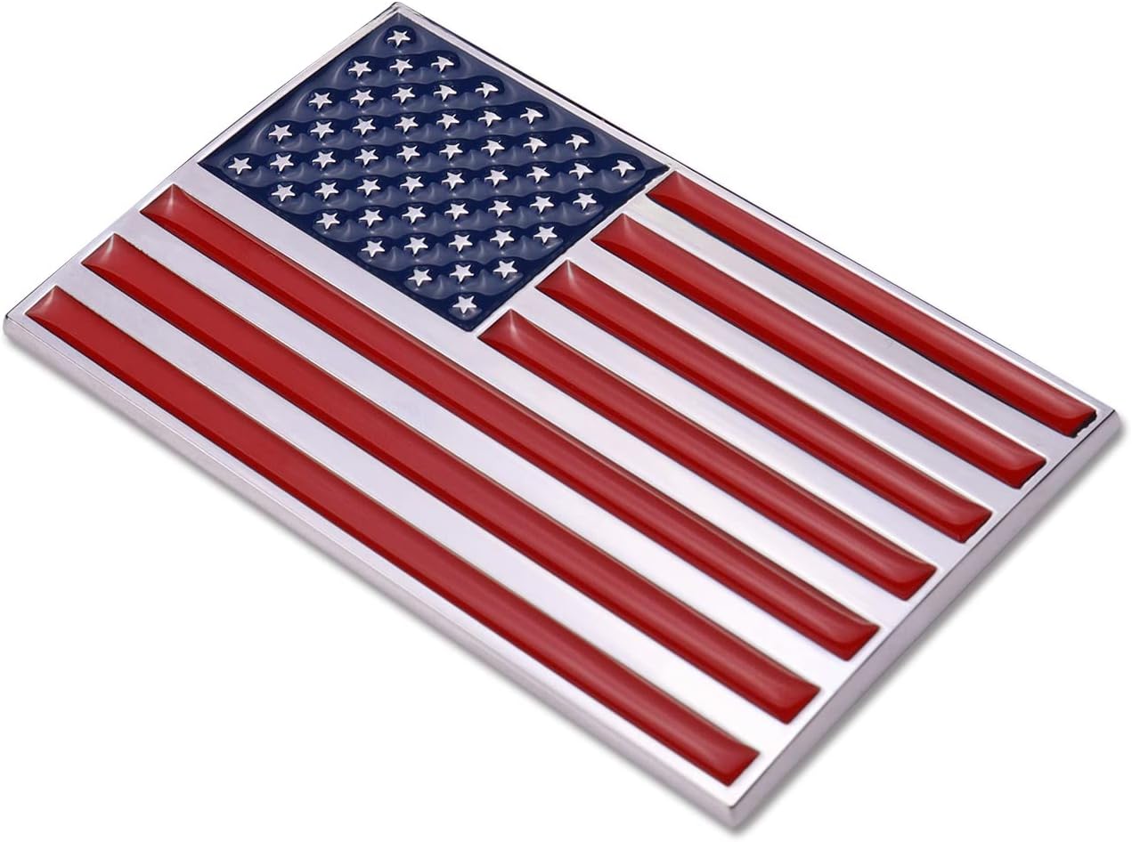 3D American Flag Metal Car Sticker, 3.15" x 2" USA Flag Decal, Zinc Alloy Emblem for Truck, Car, Motocycle, Boat (Original)