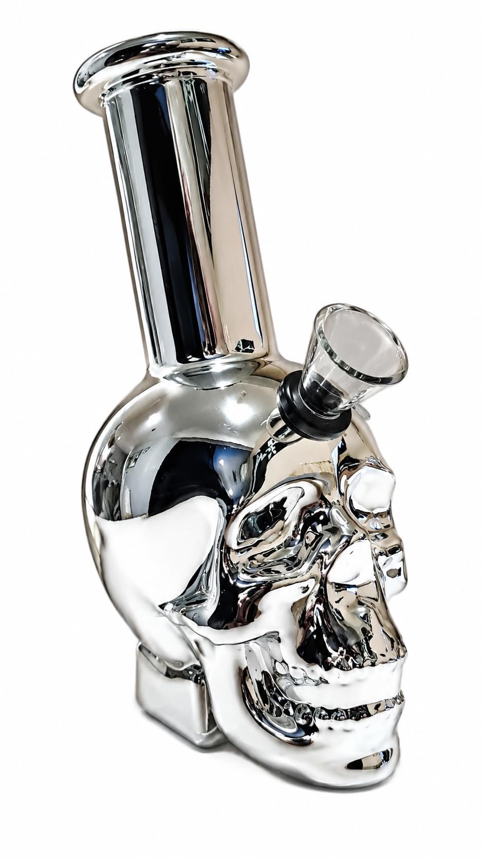Chongz "Dead Shiny" 16cm Skull Glass Bong Metallic Finish, Chrome to the Bone