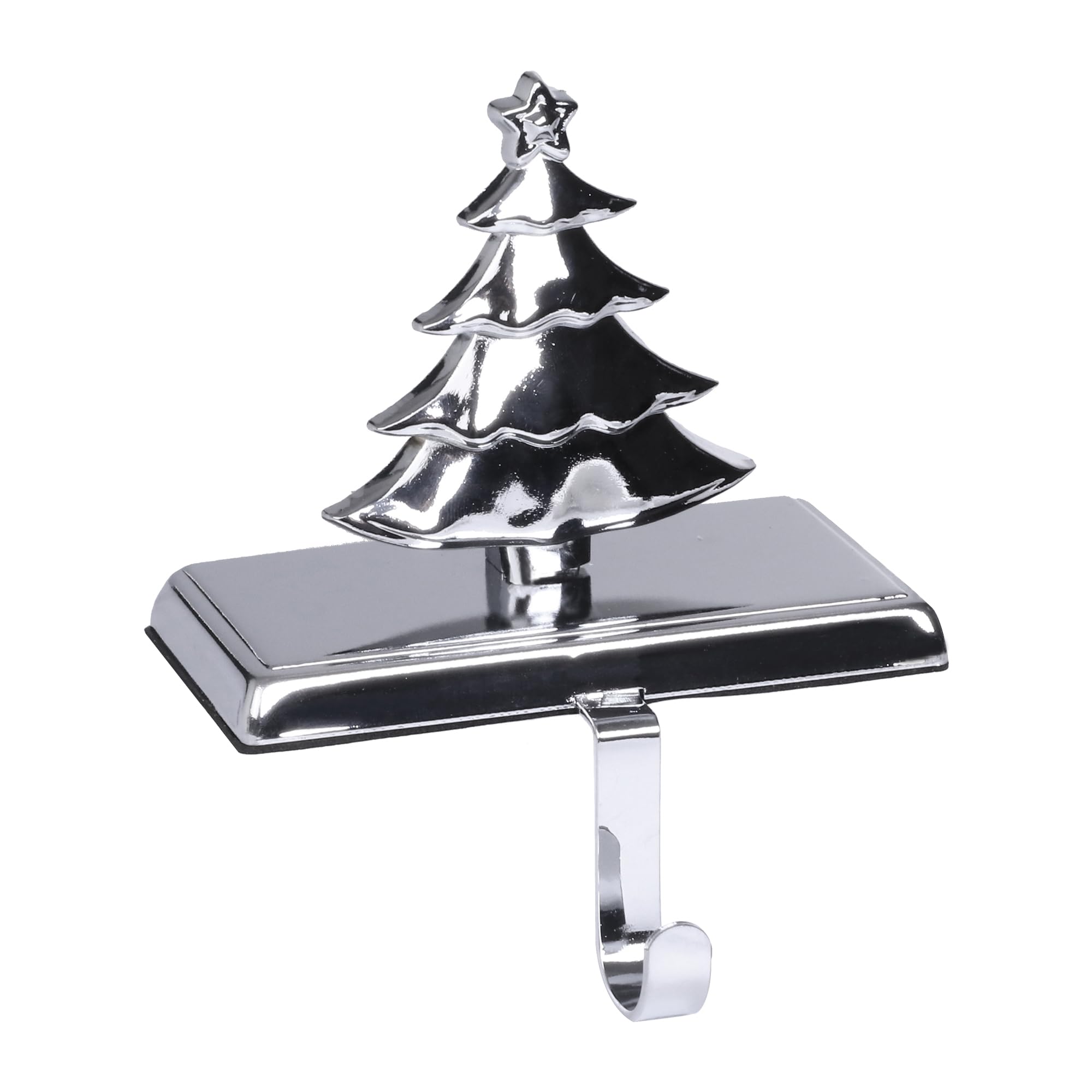 AmoocaChristmas Stocking Holders Non-Slip Metal Hooks Fireplace Mantle Stocking Hanger for Christmas Party Decorations (Christmas Tree Silver, 1 Pack)