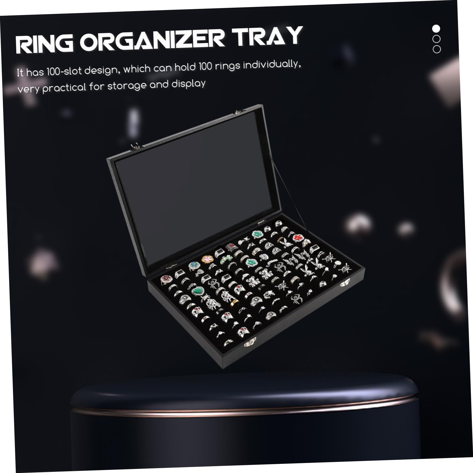 Gatuida Boîte à Bagues Emplacements avec Couvercle Transparent Organisateur de Bijoux pour Rangement et Plateau Bijoux Noir pour Bagues pour et