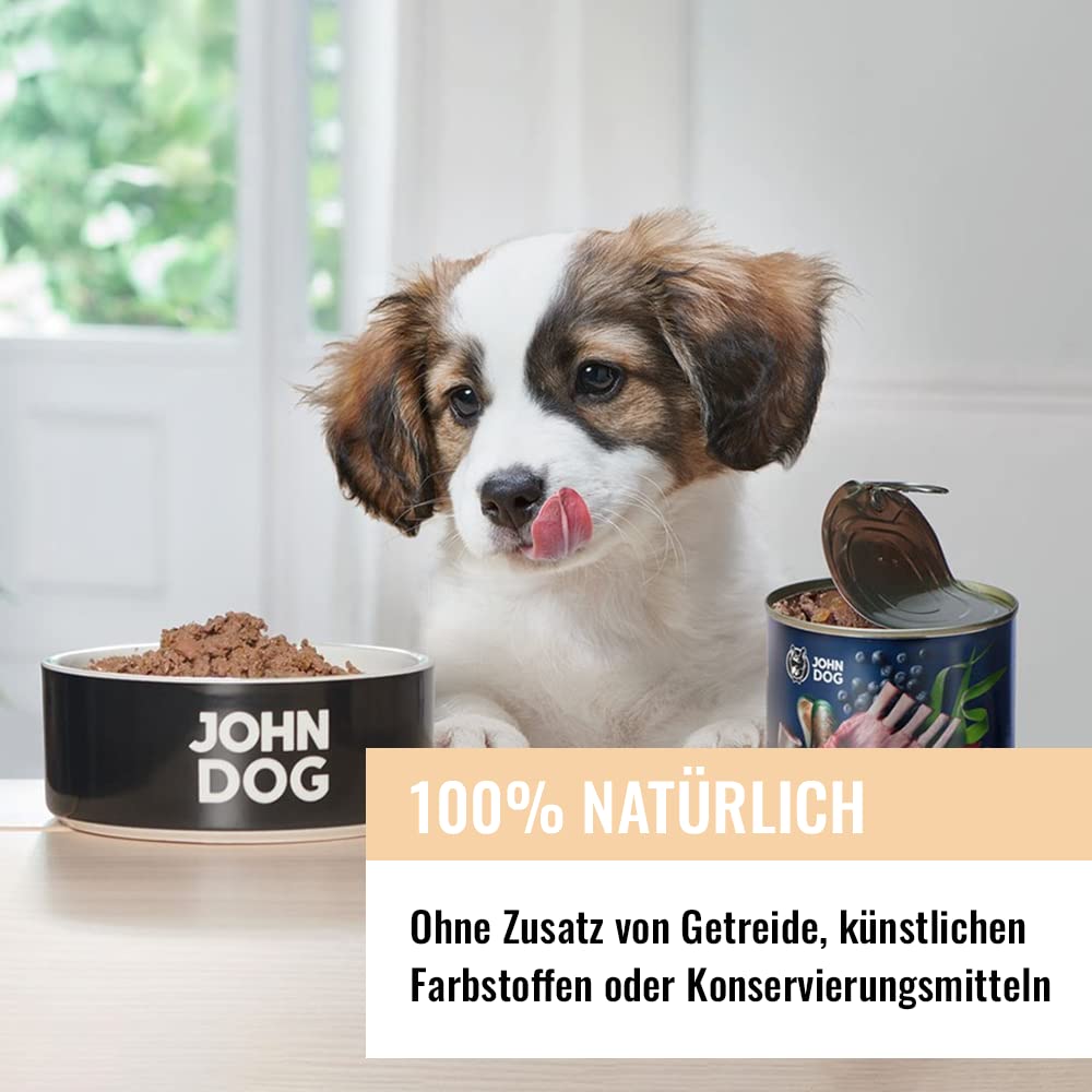 JOHN DOG Comida húmeda Berry Line Junior para Carne de Vacuno con Conejo y moras, 6 x 800 g, sin Cereales, con 96% de Carne y despojos con Caldo, para Cachorros de Todas Las Razas