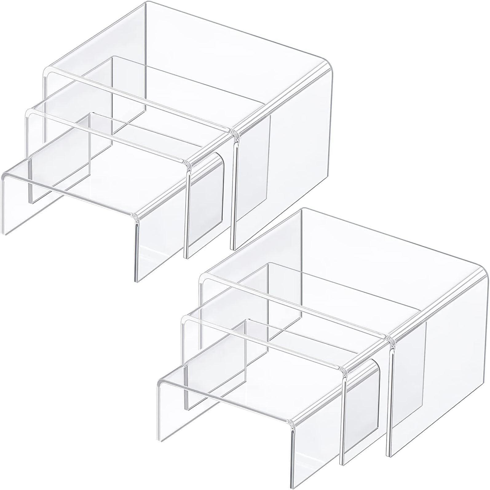 Chuangdi 2 Sets Acrylic Display Risers, Product Stand, Jewelry Display Riser Shelf Showcase Fixtures for Dessert Cupcake Candy Figure Treat Action Showcase(Clear,Small Set)
