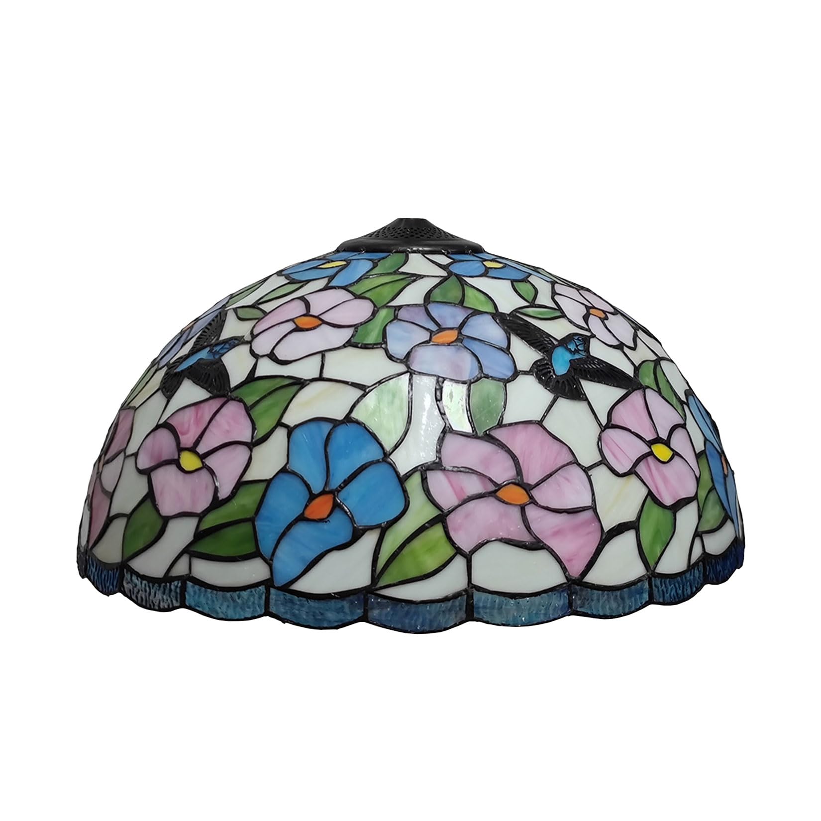 SaryEdge Tiffany Lamp Shade 20" Wide Accessories Replacement Floral Stained Glass Red Pink Blue Flower Bird Lampshade Vintage Pastoral Romance Light Cover Only for Table Lamp Floor Lam，Pink