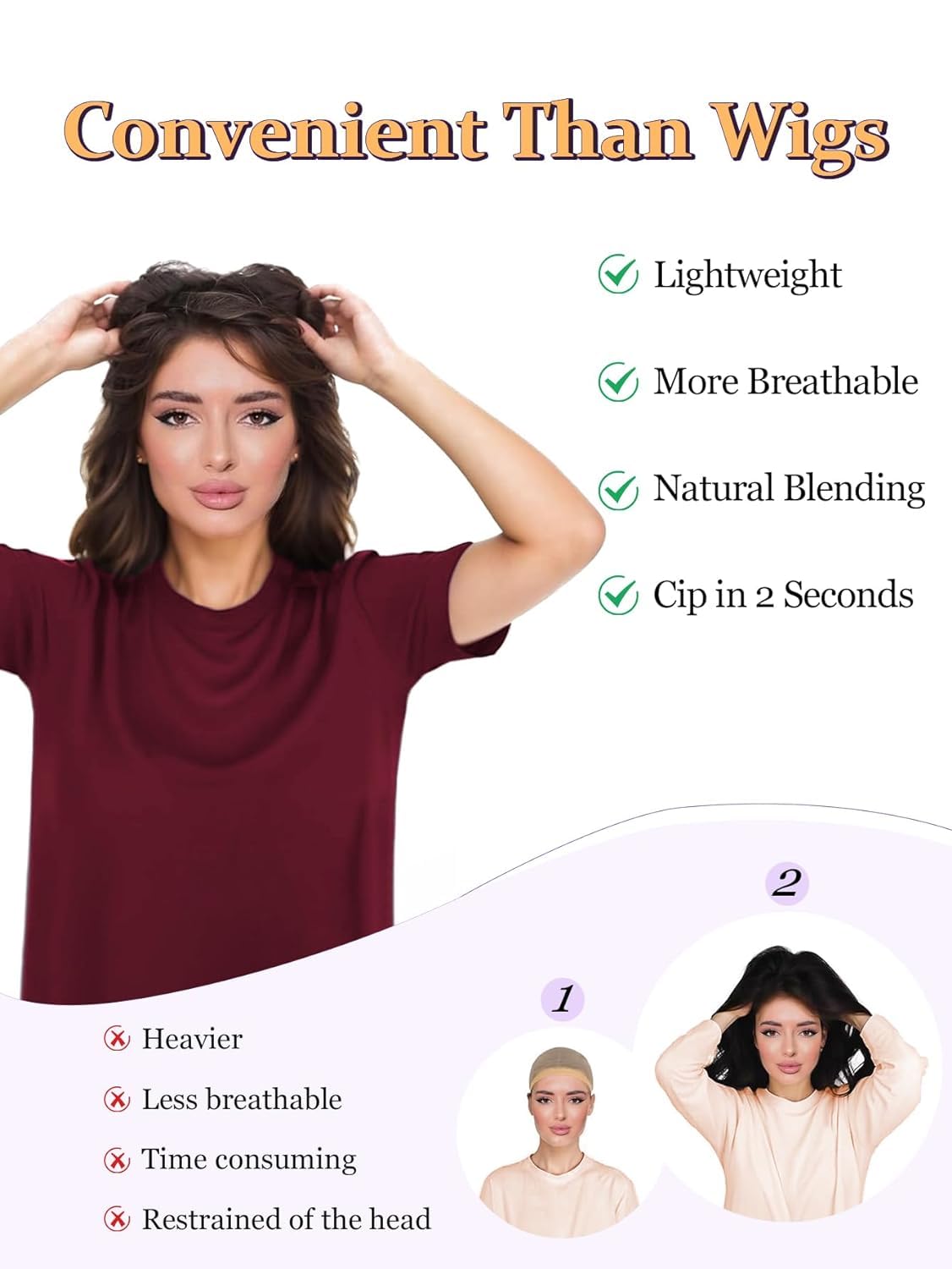 Fine Plus Topper per capelli sintetici ondulati da 50,8 cm, da donna, con capelli diradati, effetto ombré, con clip, per aggiungere volume ai capelli