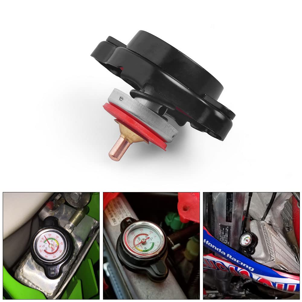 Tapón de radiador de alta presión con medidor de temperatura 1.8 Bar 25.6psi Tapón Depósito Agua Para Honda/Yamaha/Kawasaki/Suzuki/Polaris Ranger/Husqvarna Motocicleta Moto de cross ATV