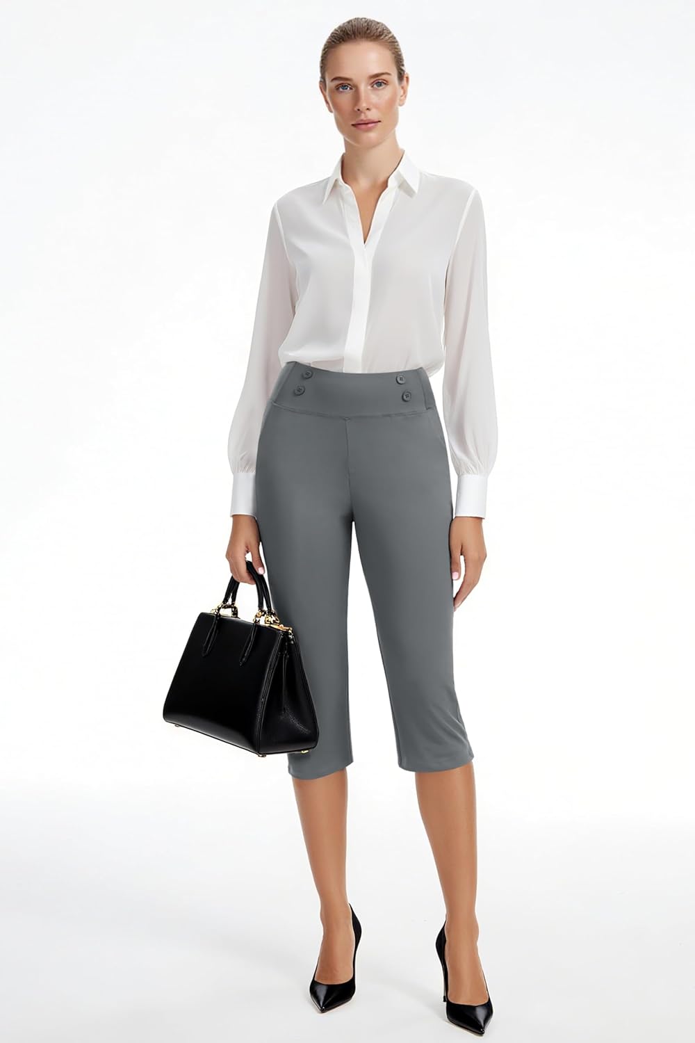 Women's 18" Golf Capris Stretch High Waist Athletic Workout Capri Pants - Image 6