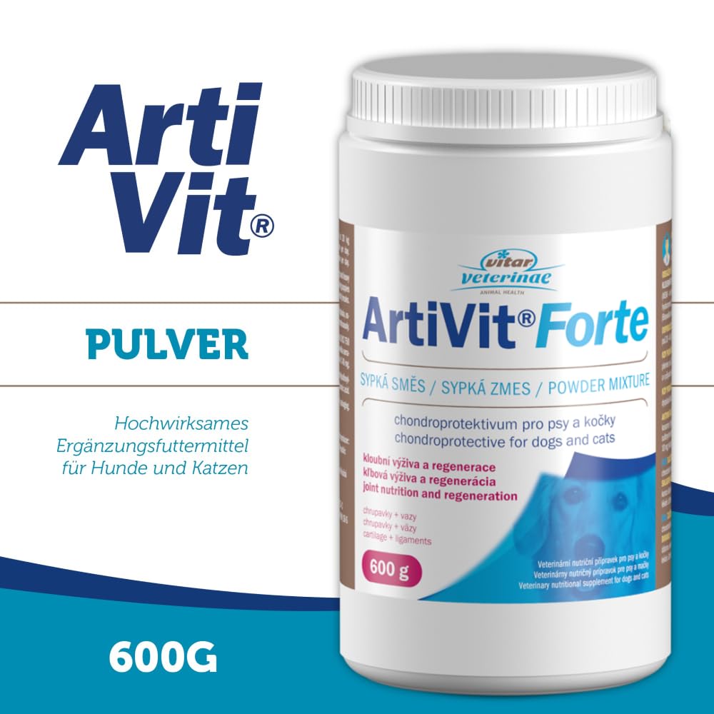 Artivit Forte Gelenk Pulver für Hunde & Katze - mit Glucosamin Chondroitin Hochdosiert und Vitamin C, Wirkstoffkomplex MSM & Hyaluron, gelenk- und knochenschutz, kollagen hund, gelenkschmerzen - 600 g