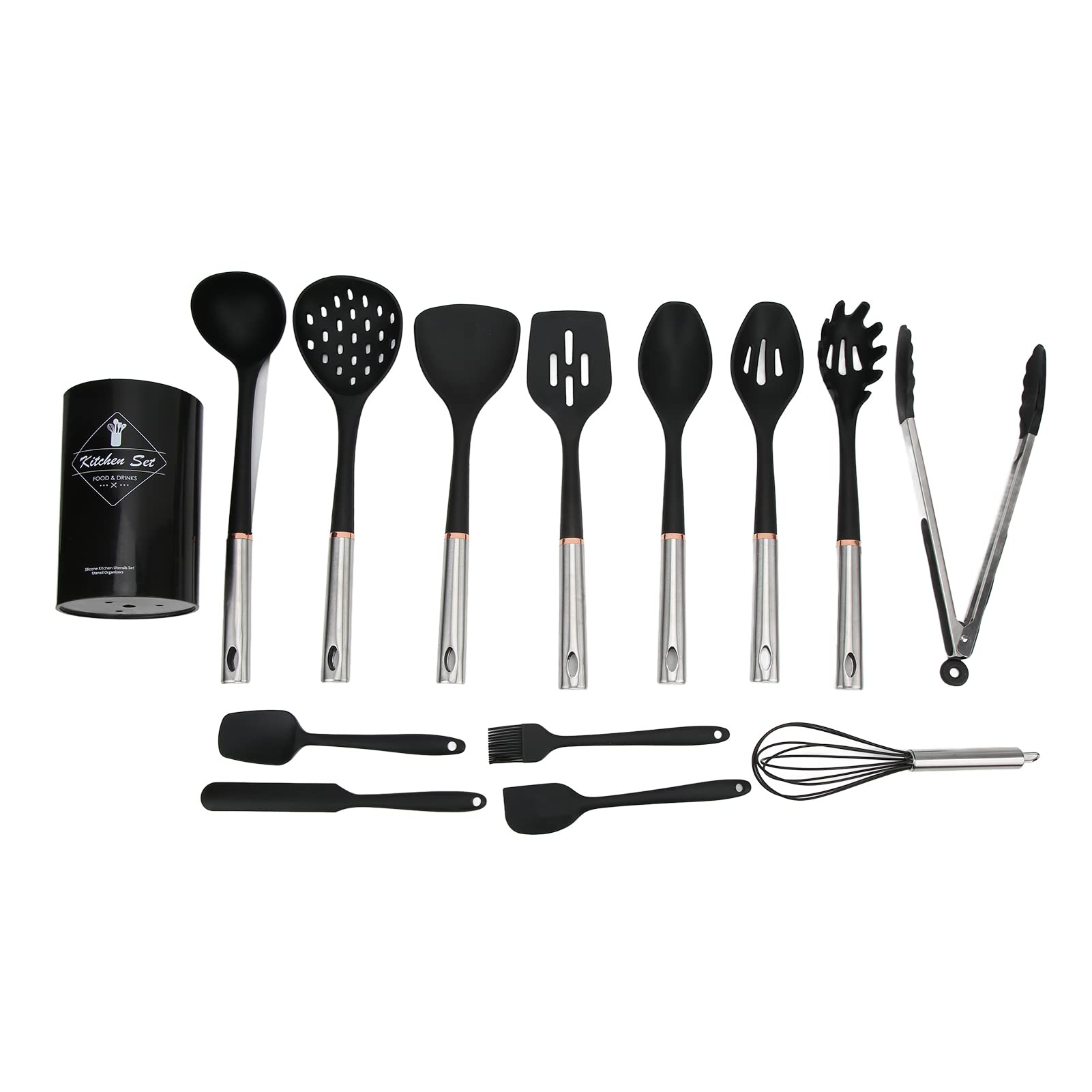 14-teiliges Kochutensilien-Set aus Silikon, Küchenutensilien-Set mit wärmeisolierendem Griff, antihaftbeschichtete, sichere Kochutensilien für das Heimrestaurant, inklusive 13