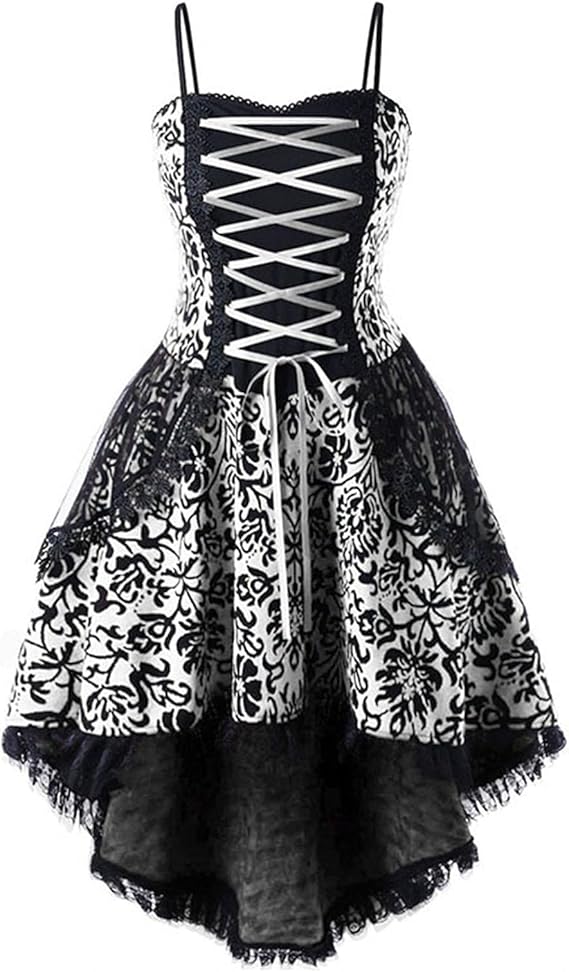 Amazon Co Jp Avarrerog ハロウィンワンピース 人気 お呼ばれ レディース ドレス ハロウィン ワンピース ドクロ キャミソール レース ゴスロリ ファッション レトロワンピース ノースリーブ ひざ丈 Aライン 大人 エレガント ヴィンテージ 文化祭 イベント シューズ バッグ