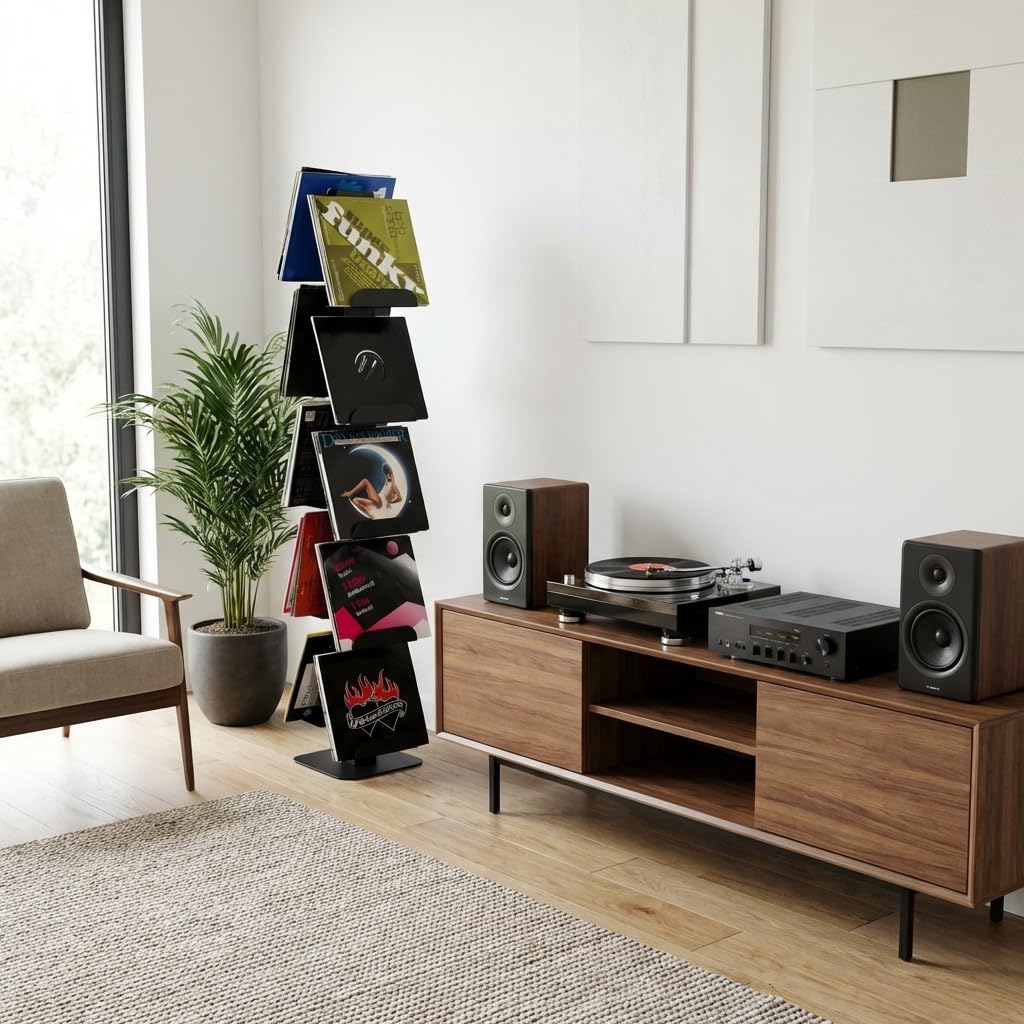 Alubox Lyra - Soporte vertical para vinilos con 10 estantes para vinilos de 170 x 33 x 17 cm (antracita, 10 estantes)