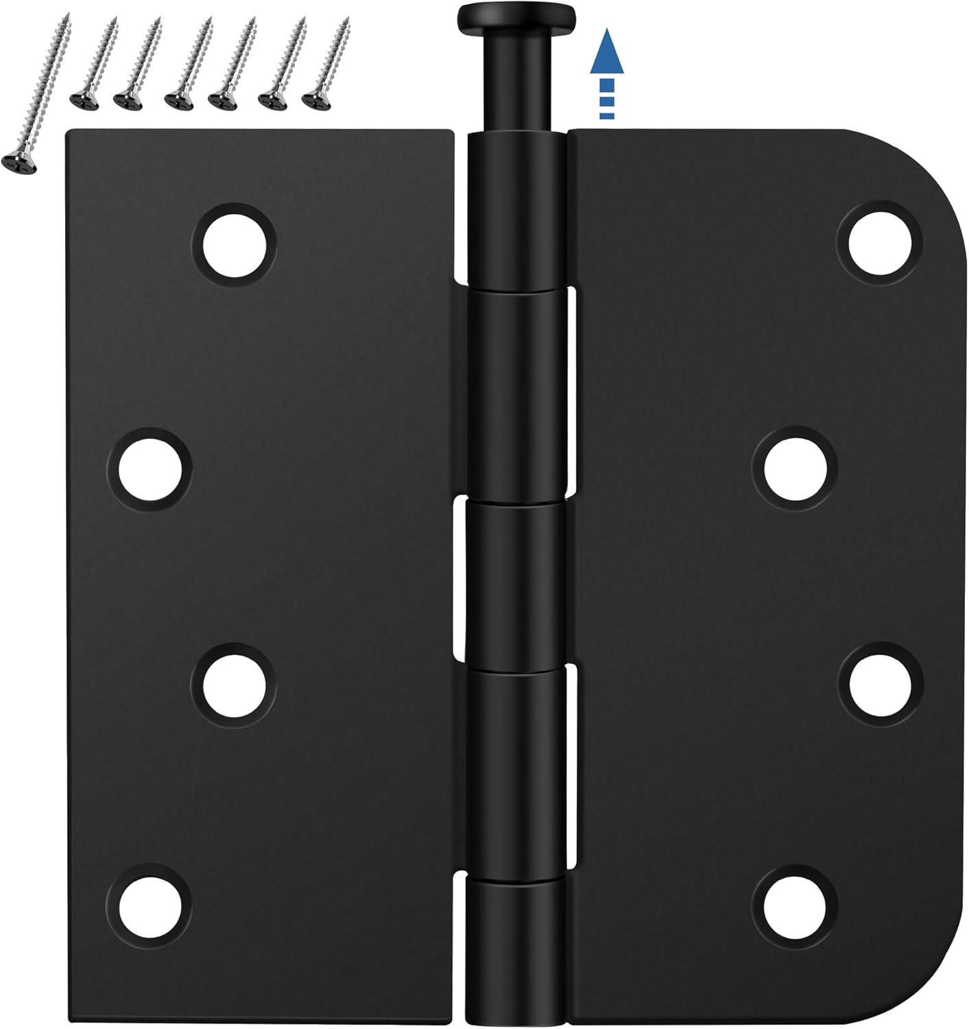 3 Pack Matte Black Door Hinges 4 Inch, Exterior Door Hinges with 5/8" Radius & Square Corners, Removable Pin, Perfect for Heavy-Duty Front & Back Door, Anti-Rust & No Squeaks