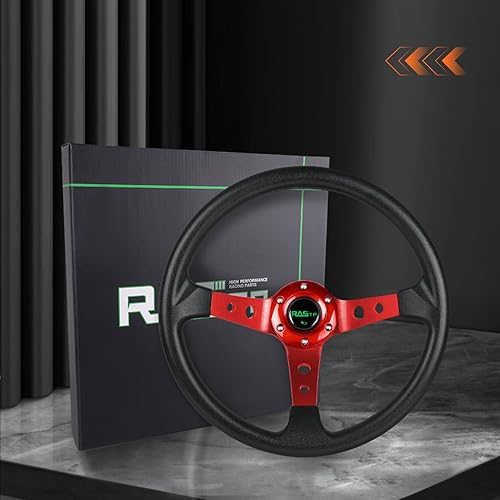 Miniatura 7 de RASTP Volante universal de carreras, volante de plato profundo a la deriva de 13.8 pulgadas, 6 pernos de agarre de cuero de vinilo y aluminio con