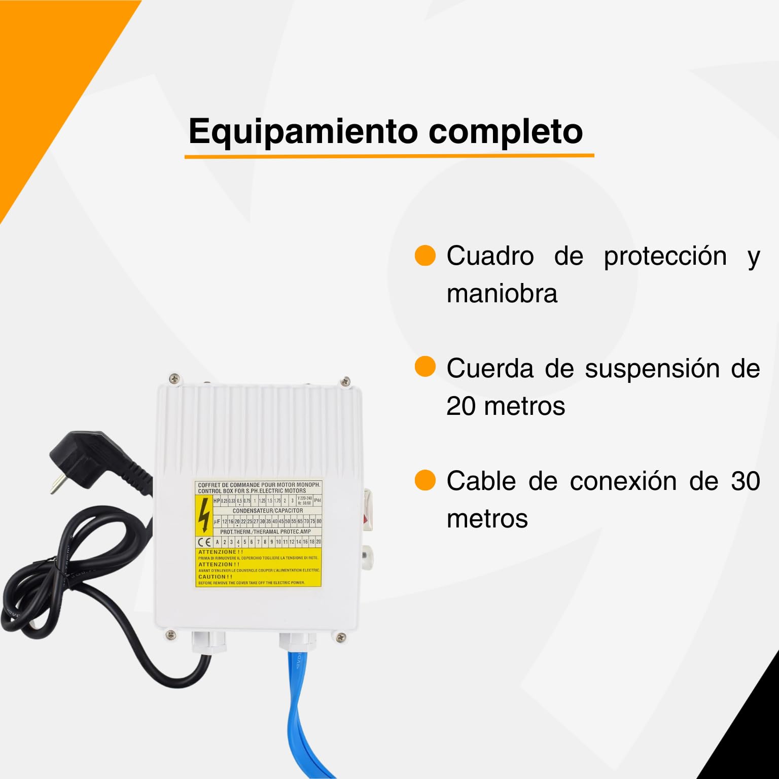 ESPA LEADER Bomba Sumergible Saturn 4 04 14 M, 1900 W, Caudal Máx 6.800 l/h, Altura Bombeo 102m, para Pozos, Trasvases de Agua, Riego por Aspersión y Goteo, Acero Inoxidable, Cuerda de Suspensión 20m