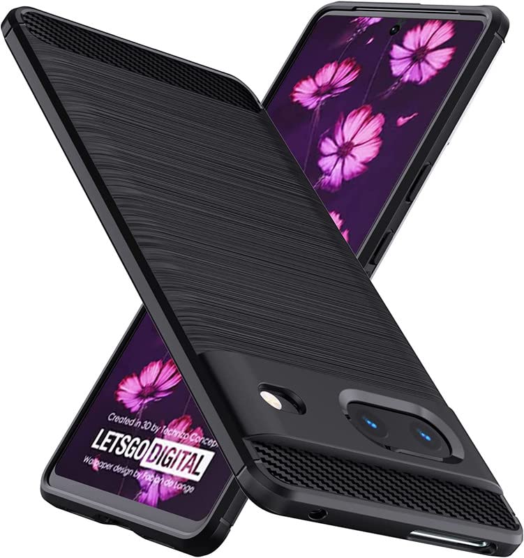 Image of NPRC Hybrid Ultra Slim Protective Case TPU Non-Slip Carbon Fiber Texture Shockproof Case Cover for Google Pixel 7 - Black