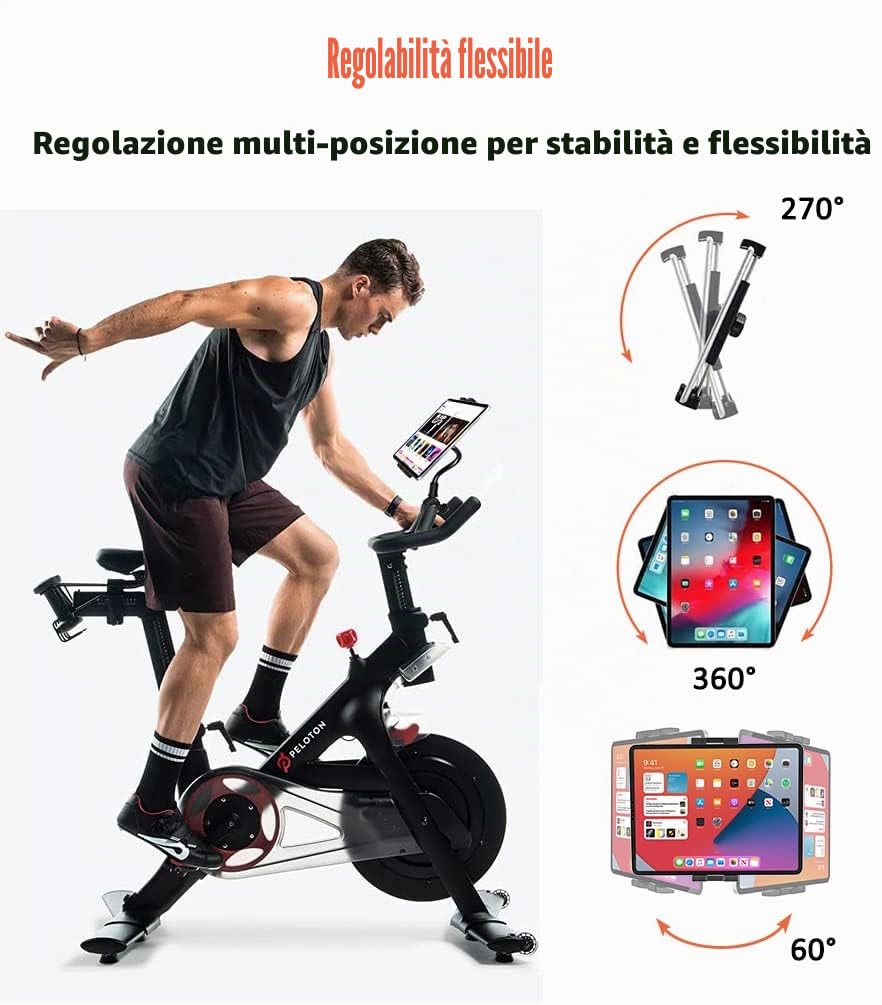 Oilcan Porta Tablet Tapis Roulant, Collo Oca Supporto Tablet Manubrio Bicicletta Ellittica Passeggino Sedia Rotelle con Braccio Regolabile, per iPad Pro Air Pro, Lenovo, Fire, iPhone (4-12.9")
