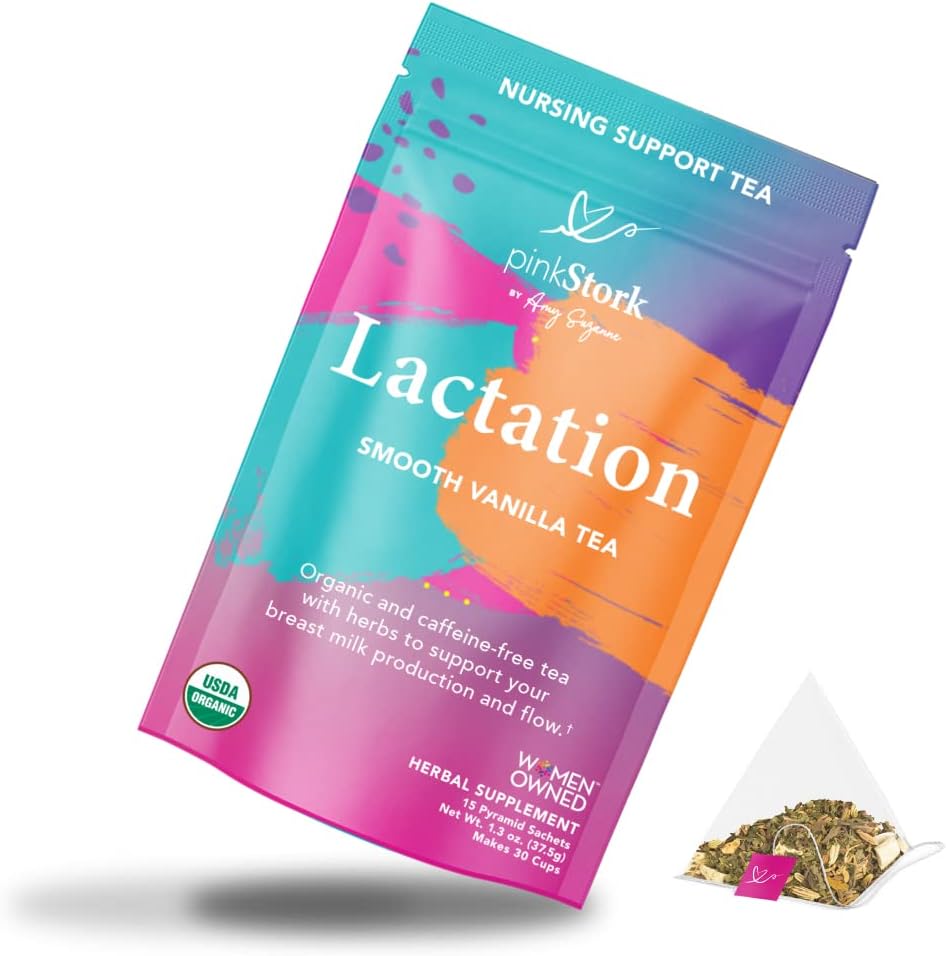 Pink Stork Lactation Tea: Smooth Vanilla Nursing Support, 100% Organic, Supports Breastfeeding + Breast Milk Supply with Fenugreek, Women-Owned, 30 Cups, Unsweetened