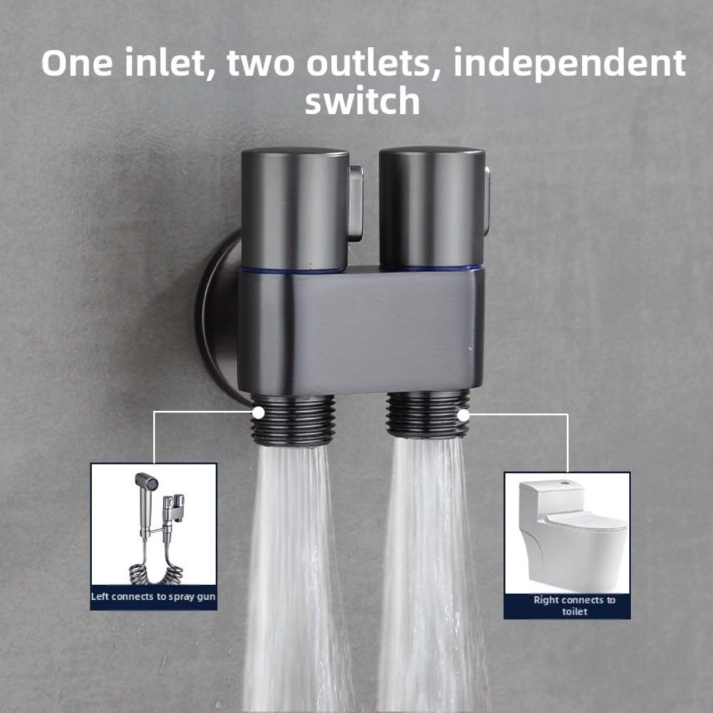 Kit de rociador de inodoro para bidé con pulverizador de mano, válvula de ángulo de acero inoxidable, válvula de salida doble, manguera y soporte para un control eficaz y fácil del agua
