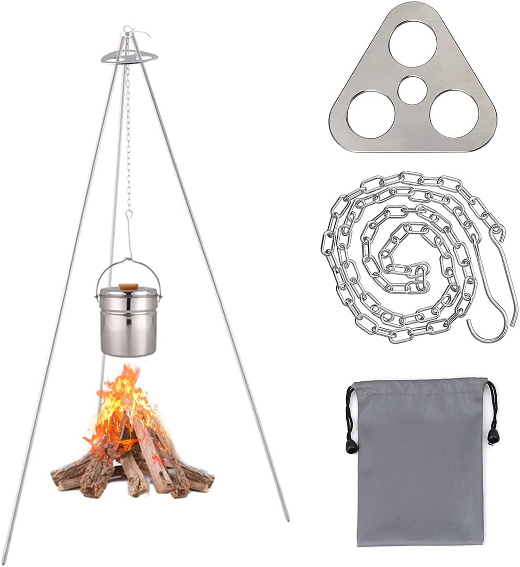 TERRIFI Camping Tripod Board with Adjustable Chain for Suspending Pots over Fire for Cooking By Turning Branches into Campfire Tripod, Perfect Outdoor Campfire Cooking Equipment