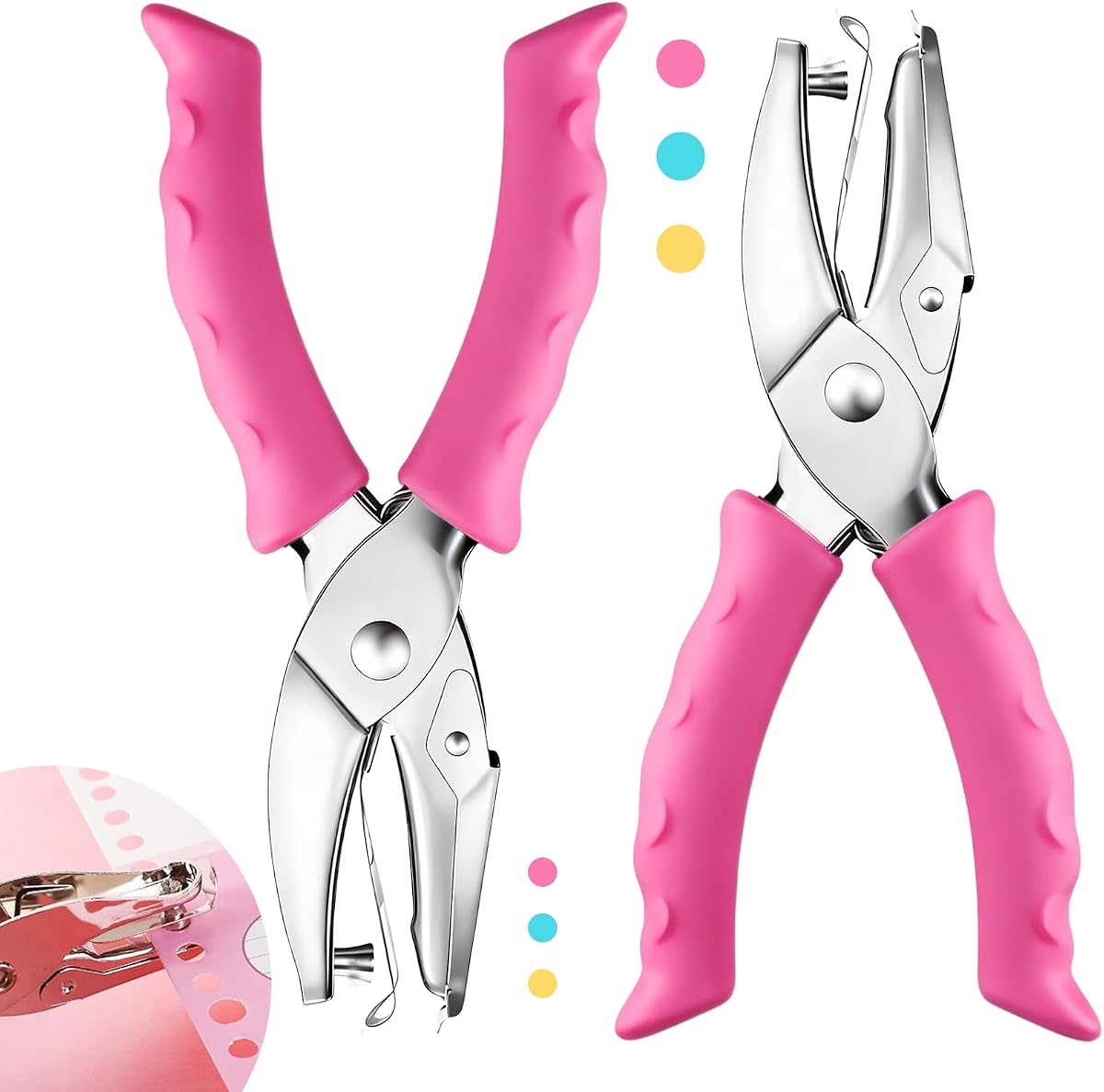 Single Hole Punch, 2 Pcs 1/4" and 1/8" Hole Puncher with Pink Soft Grip | Hole Punchs for Home, Office and Classroom | Handheld Circle Small Hole Paper Punch for Crafts, Scrapbooks, Tags, Tickets