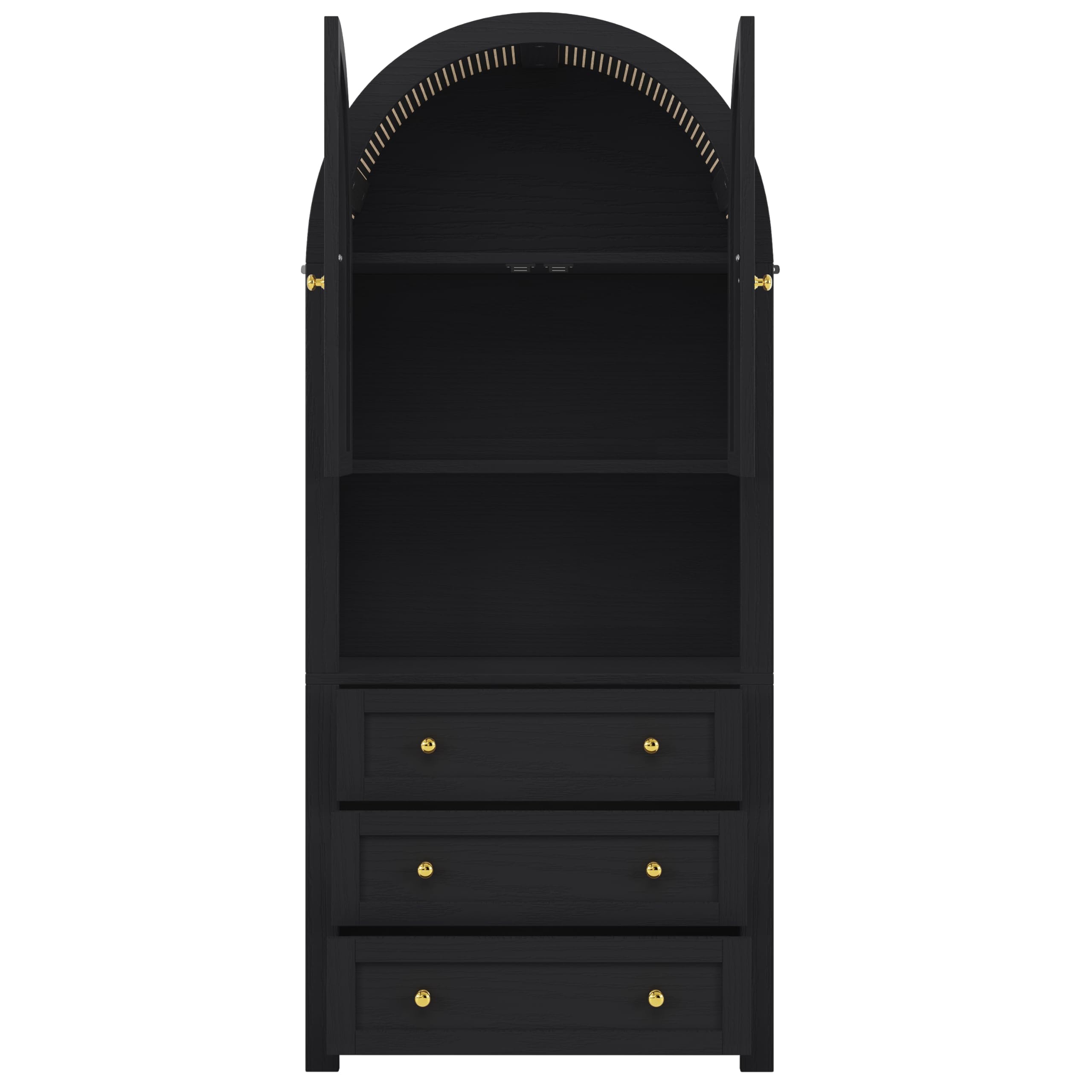 Armoire de rangement à 3 tiroirs, armoire multifonction haute | Zone d'exposition ouverte, armoire de cuisine avec portes arquées, pour cuisine, salon, couloir, 70 x 35 x 180 cm, noir