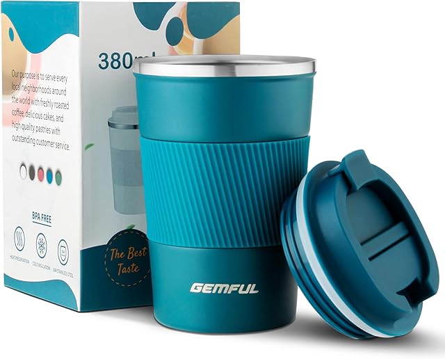 GEMFUL Travel Coffee Mug Insulated Stainless Steel Coffee Cup for Cold and Hot Drinks Home Office Outdoor Works 380ml/13oz