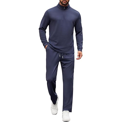 COOFANDY Men's Tracksuits 2 Piece Casual Athletic Sweatsuit Quarter Zip Pullover Long Sleeve Running Sport Outfits