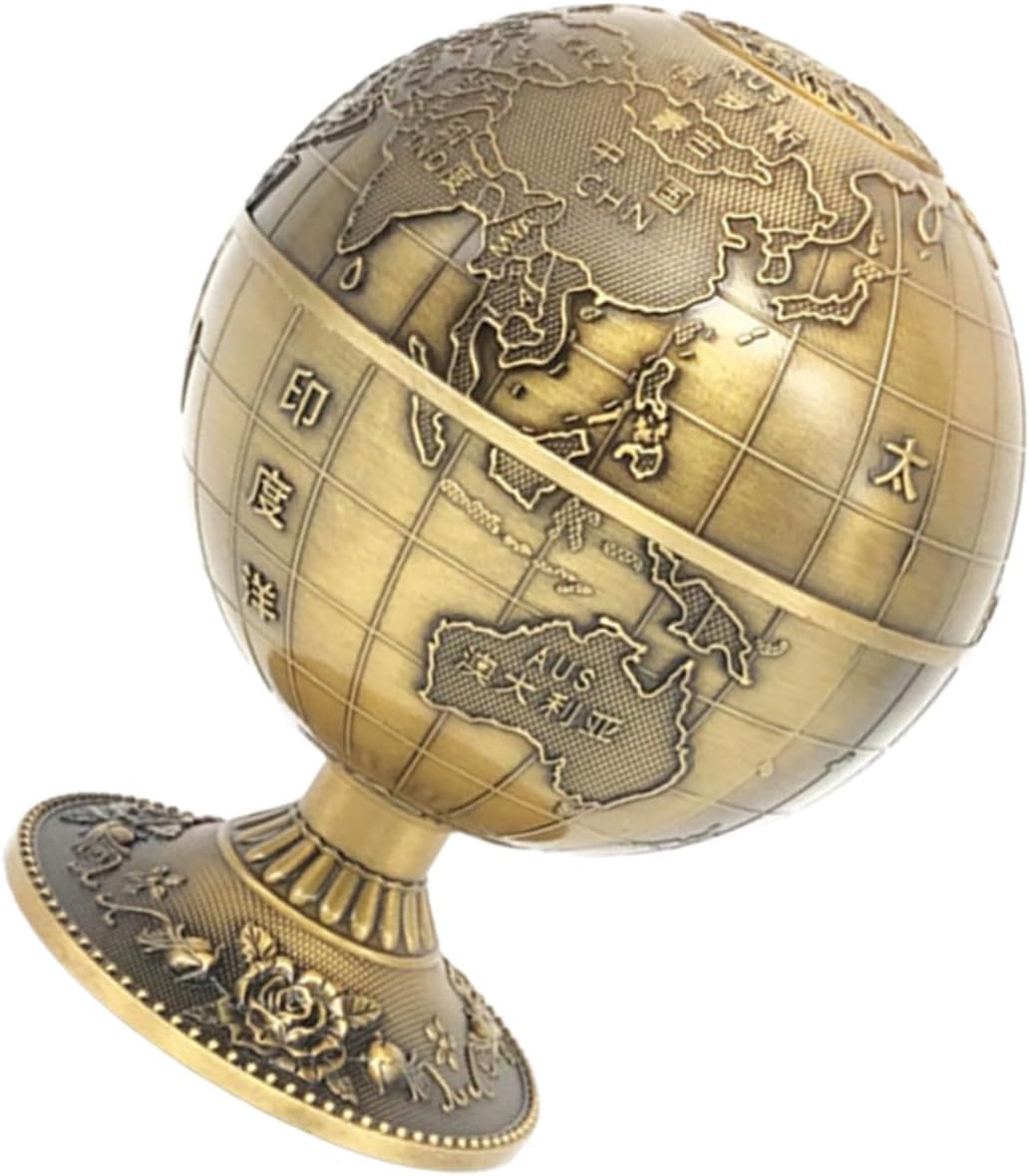 MAGICLULU Press-type Toothpick Dispenser Holder with Lid, Zinc Alloy Retro Rotary Toothpick Box Sphere Map Design, Household Kitchen Table Accessory for Dining and Living Room Use