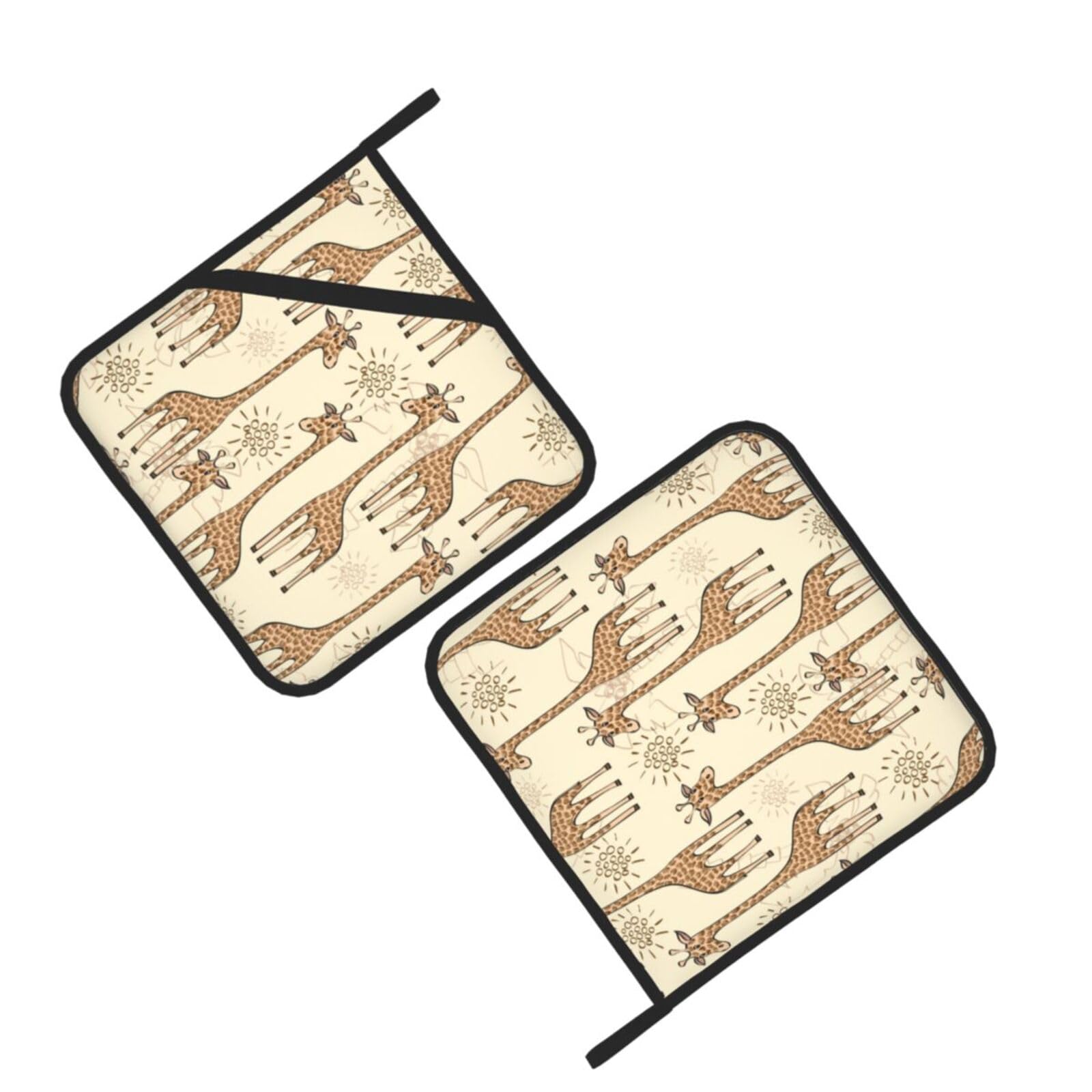 Hand Drawn Giraffes Printed Oven Pot Holders Set of 2 Pcs Heat Resistant Kitchen Microwave Potholders for Cooking Baking Grilling