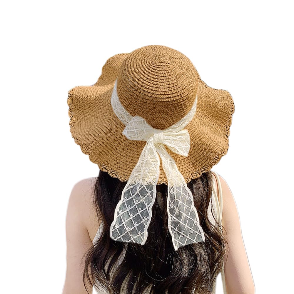 Women Breathable Summer Straw Hat Foldable UV Protection Bowknot Wide Brim Floppy Beach Sun Visor Hats