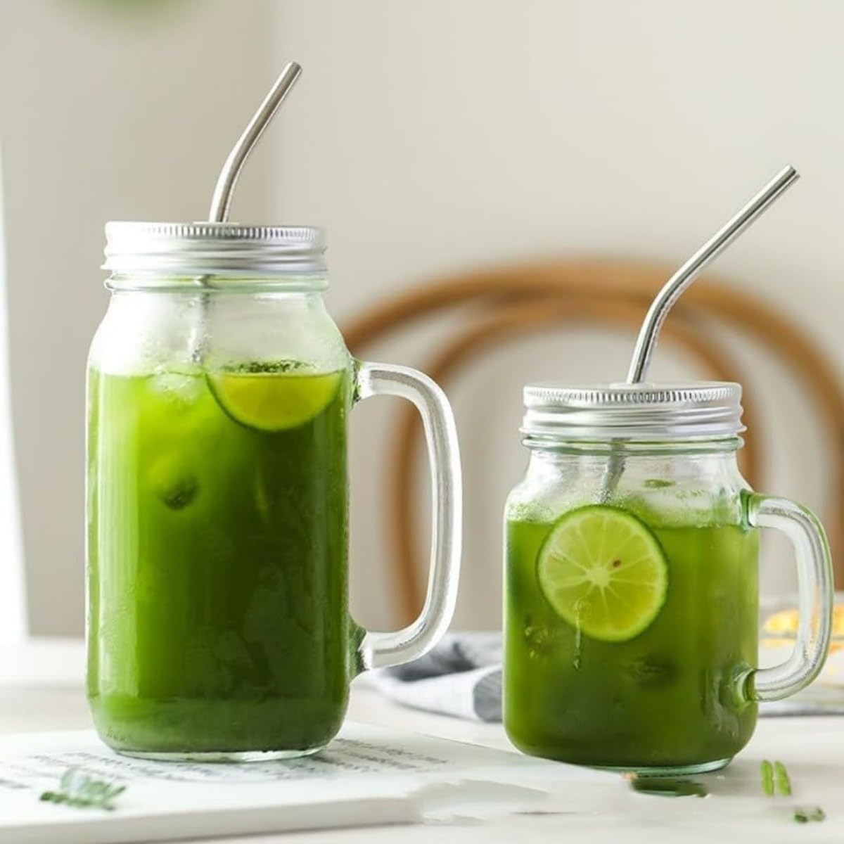 Amazon.co.jp: Kisigim メイソンジャー 蓋とストロー付き 2セット