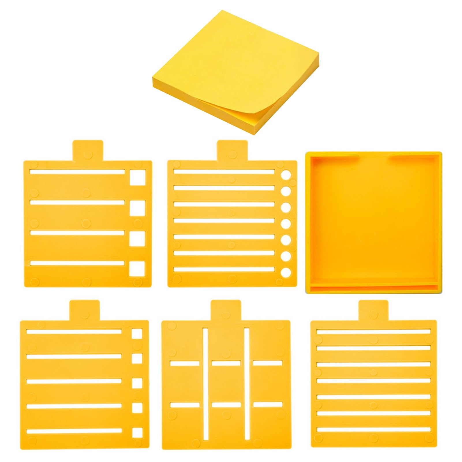 Glifora Note Holder for Desk - Plastic Note Box with 5 Templates and Clamp, Multi-Functional Note Organiser for Office, School and Home Use