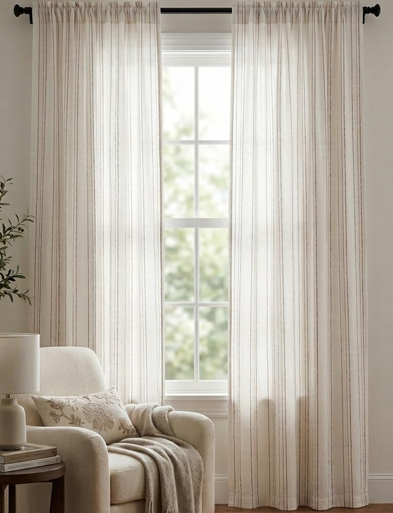 2 Window Curtain Panels, Home Living Room Bedroom, 50" x 84", 100% Cotton, Rod Pocket, Room Darkening Light Reducing, Brayden Neutral