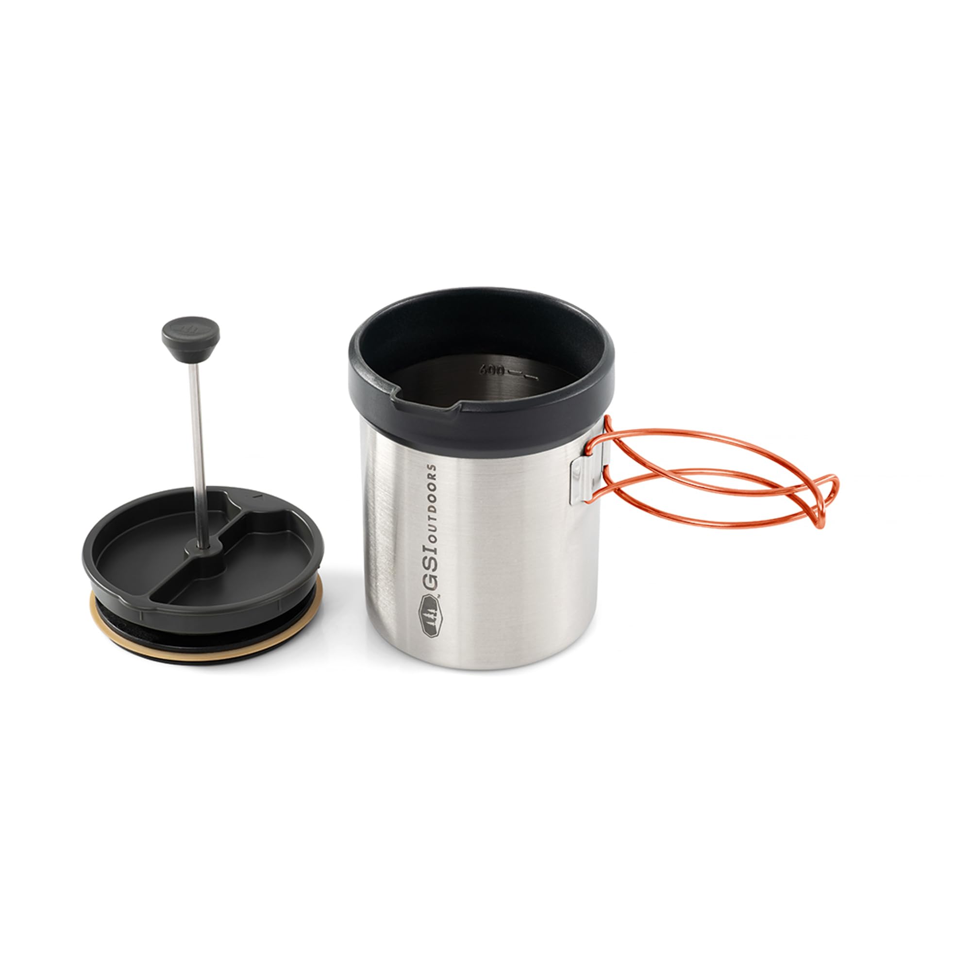 GSI Outdoors Glacier Personal Javapress Stainless Steel Press Mug with Folding Handles and Pour-Through Lid – Brews 22 fl. oz.